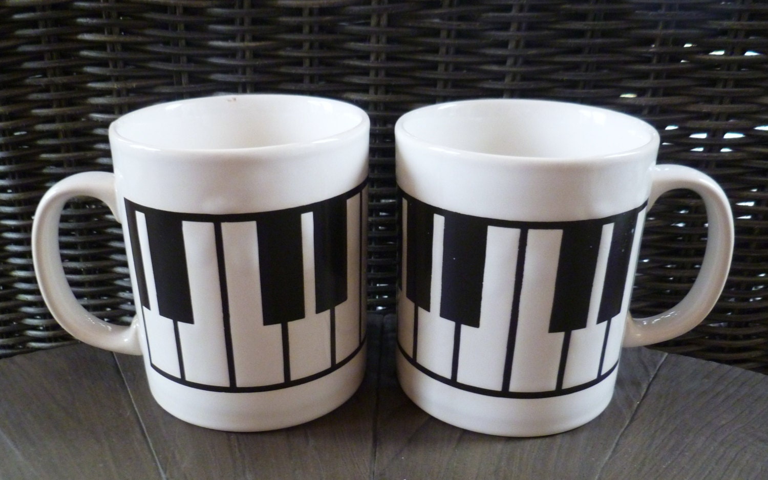2 Piano Keys Mugs. Coffee Cups. Kiln Craft KilnCraft. Made in Staffordshire, England. Vintage 1970s. Keyboard.