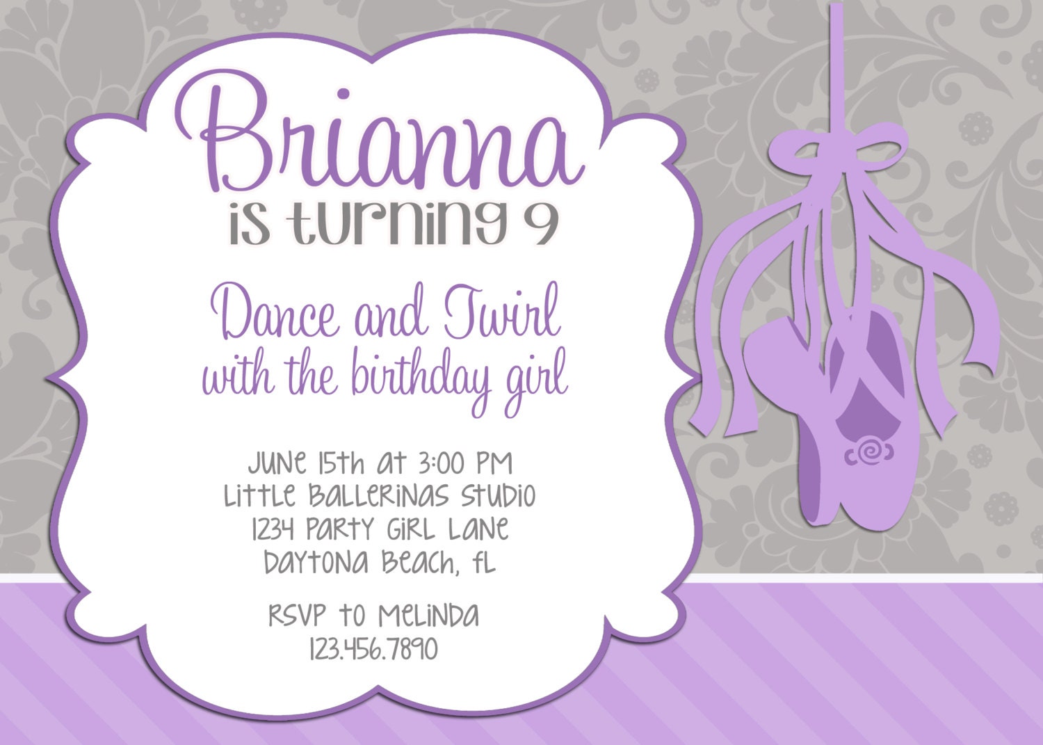 Little Ballerina Purple 5x7 Invitation - Girl Birthday Party - PRINTABLE Il_170x135
