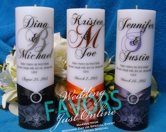 Unity Candle With Tapers Personalized Flourish Design - 10 colors available