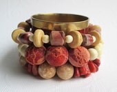 Gemstone Stretch Bracelet, Multi Strand Bracelet, Red Beadead Bracelet, Stackable Bracelet