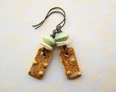 Ceramic Earrings, Dangle, Beadwork, Brown Aqua Earrings, Summer Beaded Earrings