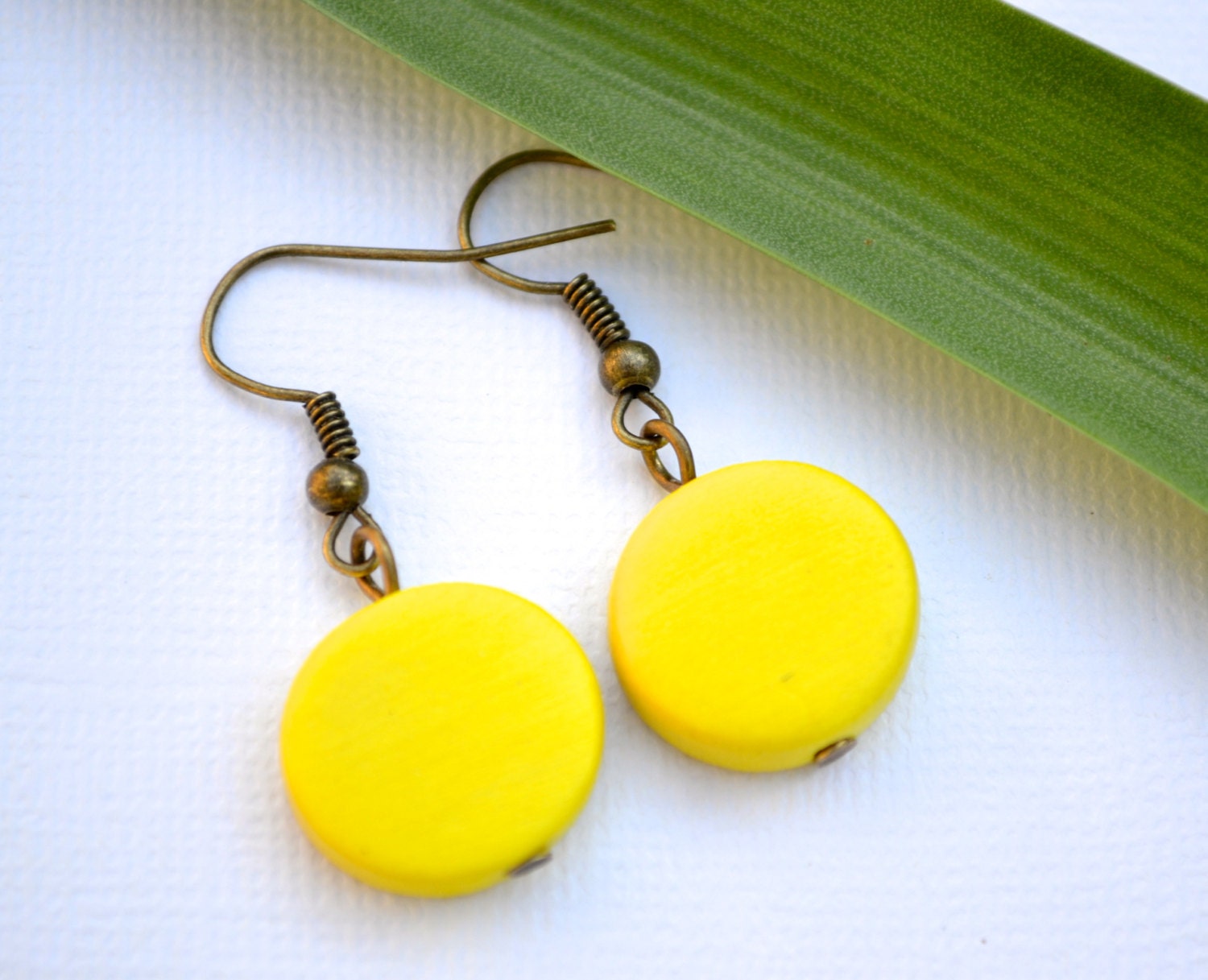 Yellow Wood Rounds . Earrings