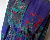 Purple Paisley Leslie Faye dress Size 8 1980s