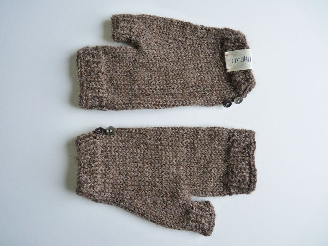 Hand Knitted Alpaca Mitts in Brown
