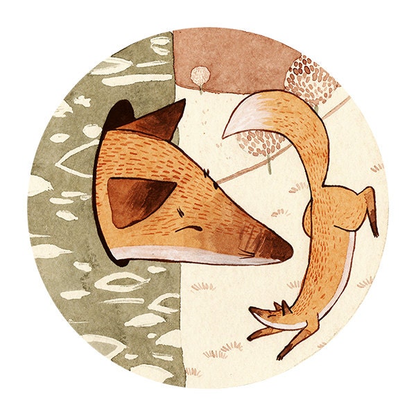 Aesop's Fables 'The Swollen Fox' Watercolour Gouache Painting Illustration Giclee Art Print