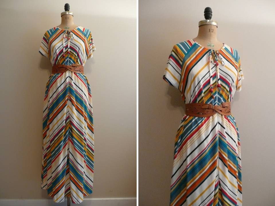 1960s 1970s Chevron Caftan Dress 60s 70s