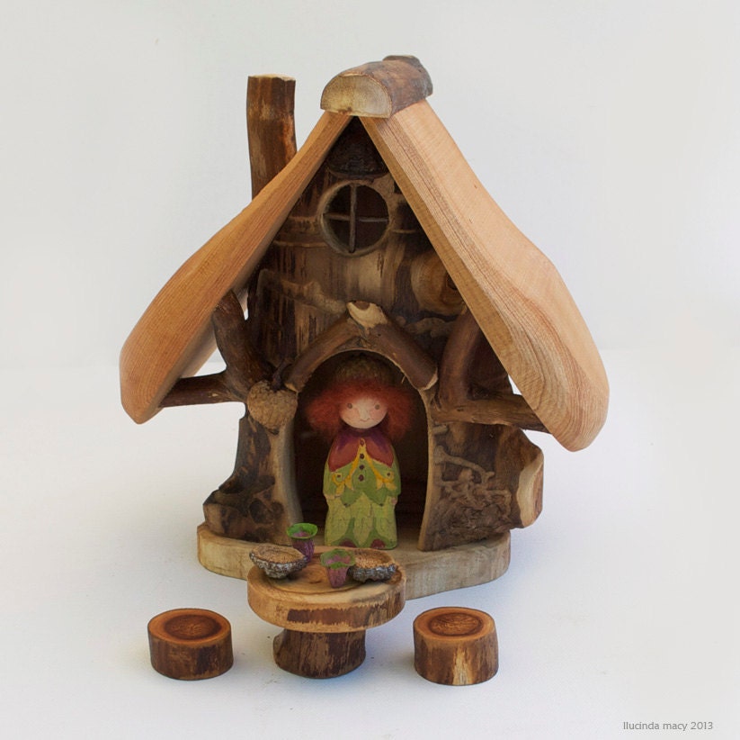 Little Woodland  Gnome Home with Table and Stools