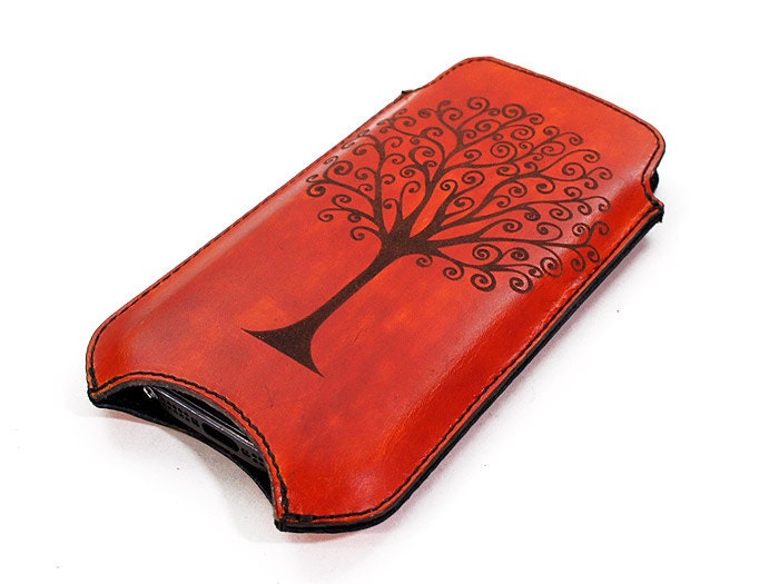 Personalized iPhone Leather Sleeve - Swirl Tree