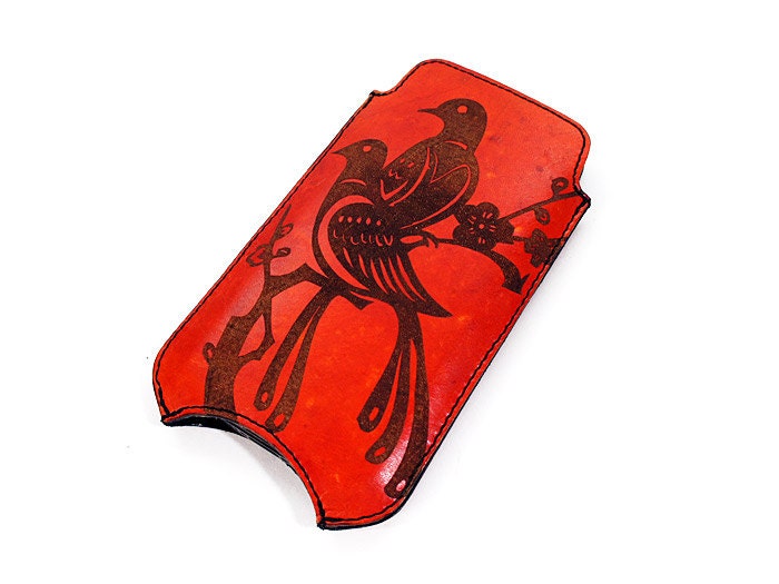 Personalized iPhone Leather Sleeve - Lovely Birds