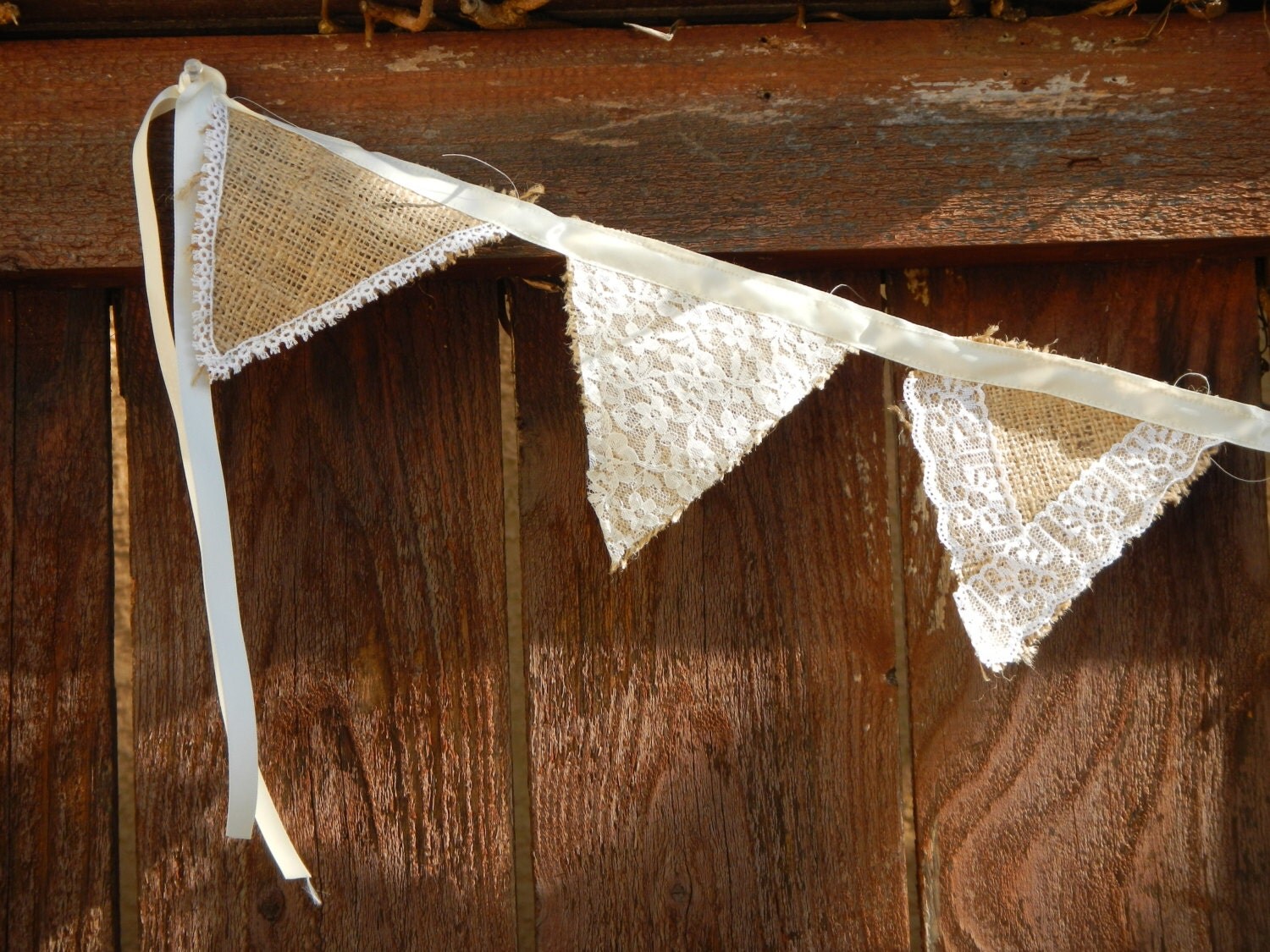 Burlap and Lace Garland, Flag Garland, Bunting, Wedding Decoration ...