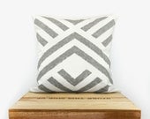 Aztec pillow cover - Geometric pillow - Handprinted accent pillow in grey and white with graphic chevron design - 16x16 pillow case - ClassicByNature