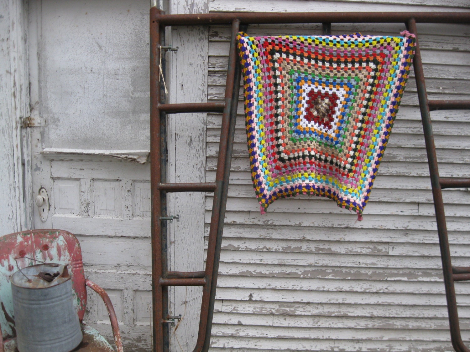Vintage Gypsy Mini Afghan Granny Square Rustic Northern Idaho 40 x 40