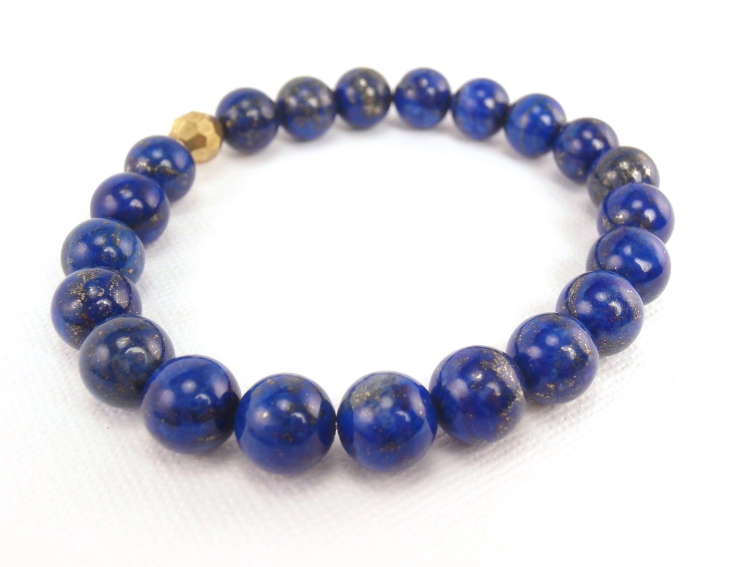 Blue Lapis Bracelet Stretch Bracelet Semi Precious Lapis Lazuli Gold Stacking Bracelet