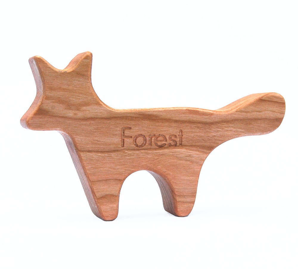 Personalized Fox Rattle, Wood Rattle, organic baby toy