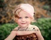 Pink Vintage Glam Feather Headband with Chocolate Brown Ribbon and Beautiful Rhinestone Accents