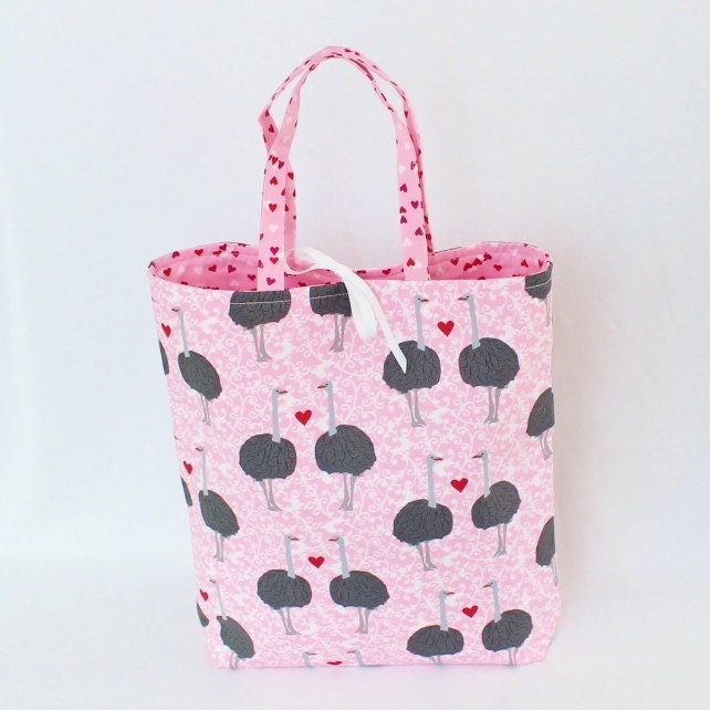 Fabric Gift Bag with Handles Large - Olive the Ostrich by Laurie Wisbrun for Robert Kaufman