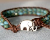 Turquoise Picasso Boho beach beaded distressed leather wrap bracelet, good luck elephant, 1x Wrap bracelet, Chan Luu style