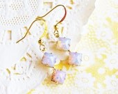 Vintage Fire Opal Double Square Glass Earrings- Pink Opal Dangle Earrings