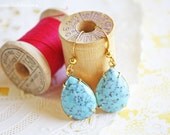 Vintage Turquoise Colored Teardrop Earrings- Glass Stone Dangle Earrings