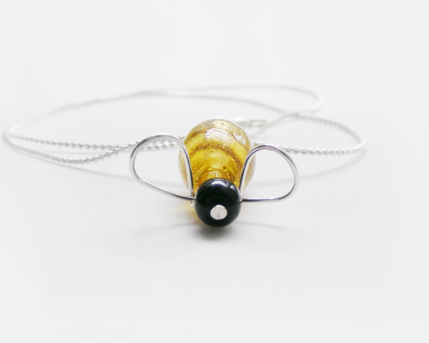 Bee pendant, gold honey bee jewelry, lampwork glass pendant, mustard, yellow pendant, spring fashion
