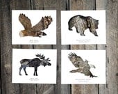 4 Bark Animal Silhouettes : Eco Decor, Nature Photography, Archival Prints - Rustic Woodland theme, Lodge, Home Art
