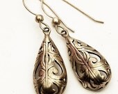 Vintage Engraved Cut-Through Handmade Sterling Silver Dangling Wire Earrings (V347)