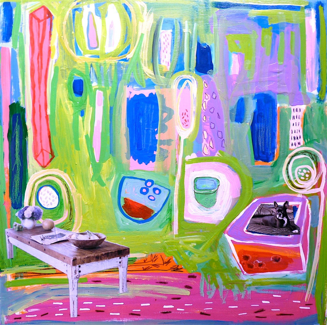 dog painting, acrylic painting, MIXED MEDIA PAINTING, original painting, abstract painting, dog portrait painting, modern art