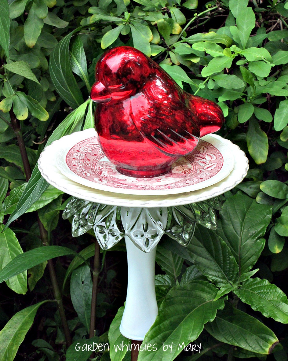 RESERVED For CINDY GILBERT - Cardinal Garden Totem Stake - As Featured in Flea Market Gardens Magazine