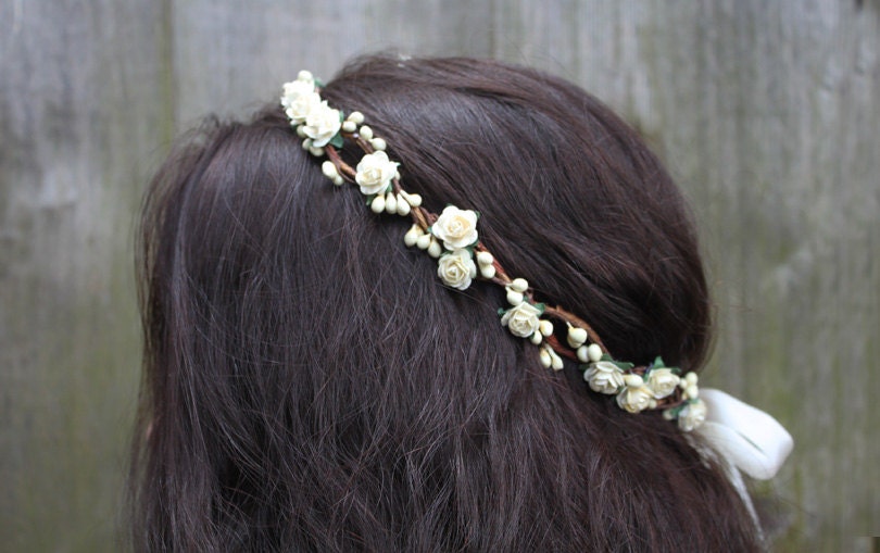Bridal Flower Crown - Ivory Rose Floral Hair Wreath, Wedding Accessory, Floral Crown, Flower, Circlet, Flower Girl Hair Wreath, Weddings,