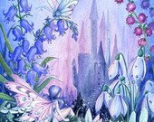 Twilight Fairy Castle - fairytale fantasy illustration, 8x10 archival print