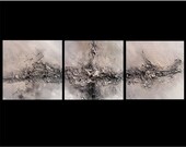 Triptych Black and white Texture Pallet knife Abstract Impasto Modern Contemporary Fine Art - Power of Love - 16 x 48 - Artist Skye Taylor