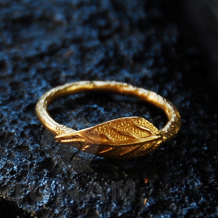 Gold Leaf Ring 18 karat gold plated, delicate, textured, nature lover, growth, gift for gardener, green, handmade, pretty ring