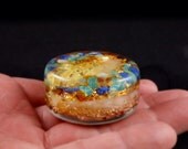 Pocket Orgone Energy Generator. Arkansas Crystal, Lapis Lazuli, Amazonite, Amber, Tourmaline, Selenite, Rhodizite, Phenacite, Copper (216)