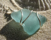 Aqua Blue Sea Glass Necklace Real Beach Glass Jewelry Turquoise Blue
