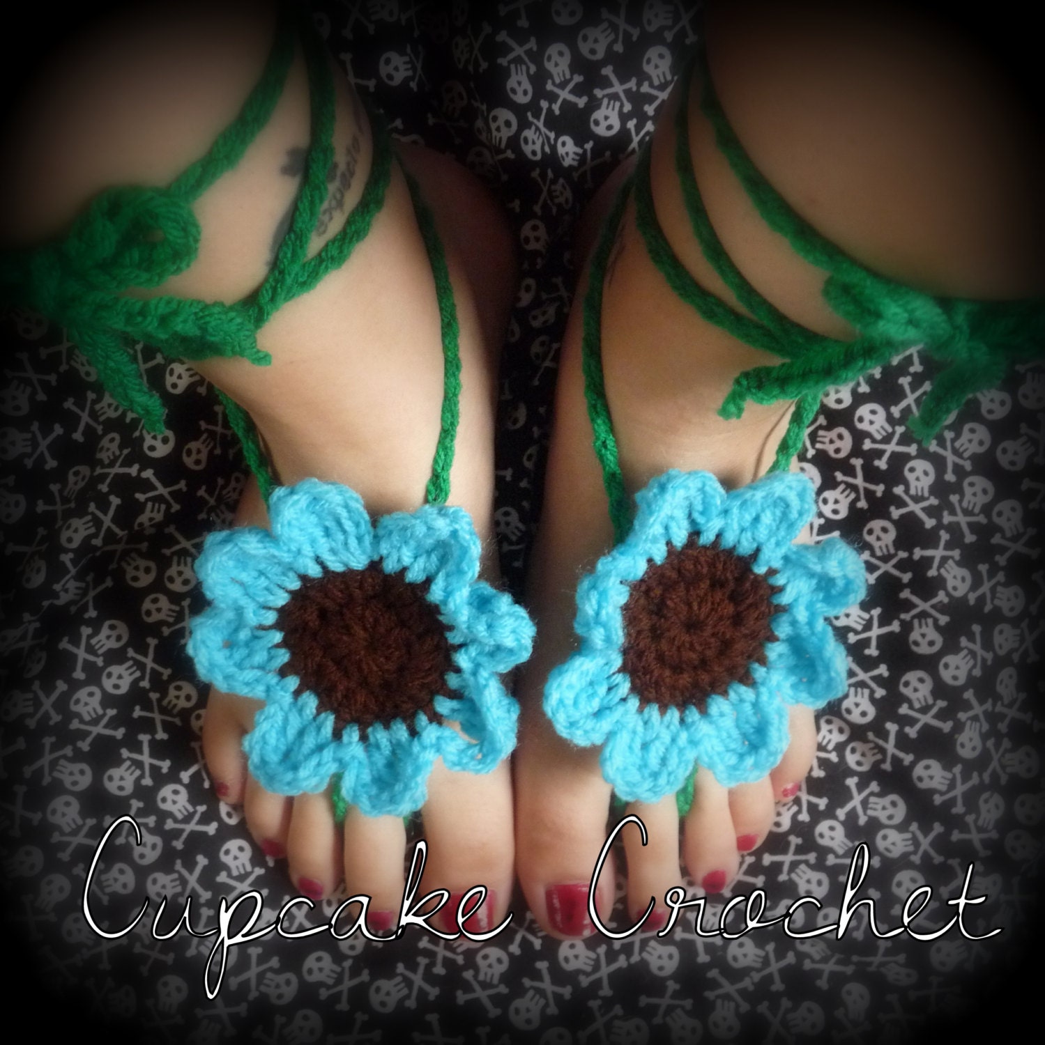 Blue Sunflower Barefoot Sandals