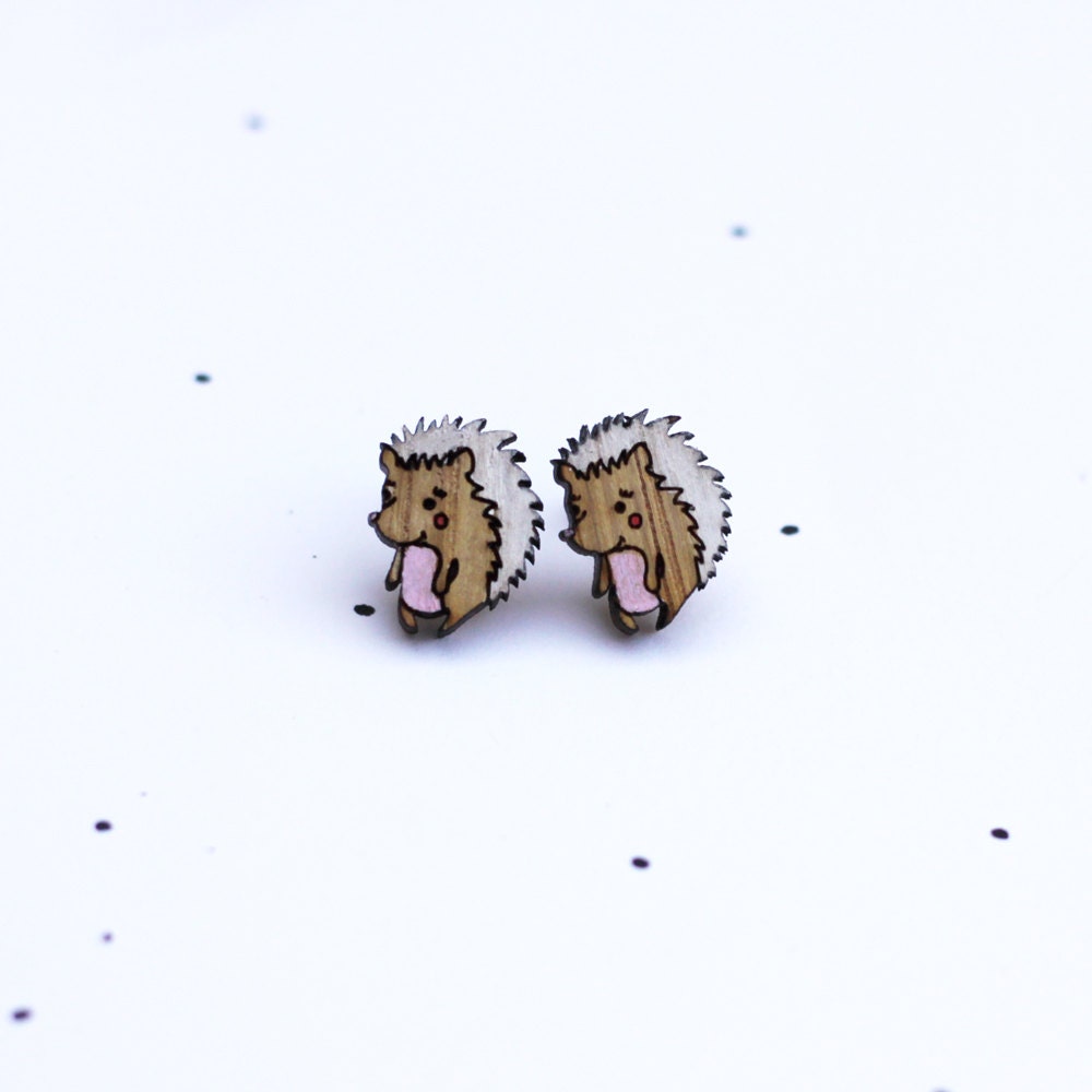 Wooden Laser Cut Hedgehog Earrings