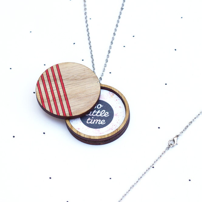 Wooden Photo Locket - Lines
