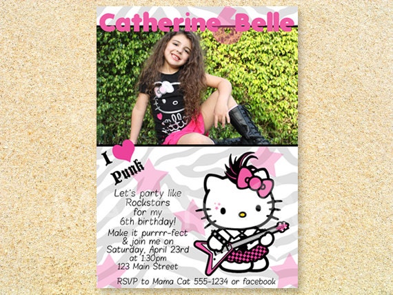 Hello Kitty Birthday Invitation, Photo card, Invite, Birth Announcement, Baby Shower