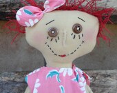 Spring Prim Doll, Folk Art, Wall Hanger, Shelf Sitter, Vintage Fabric Dress, Cute