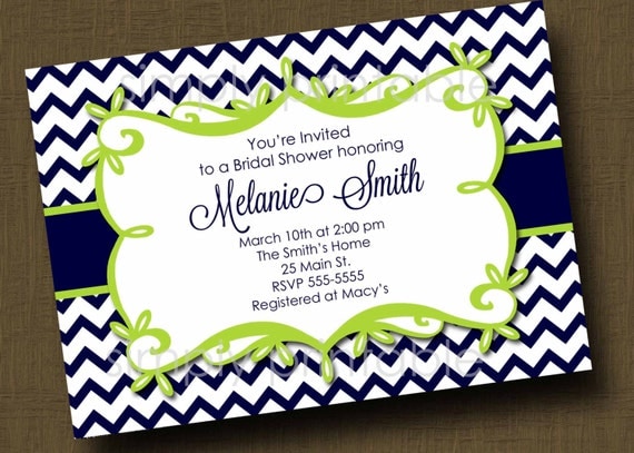 Navy/Lime Green Chevron Bridal Shower Invitation Il_570xn