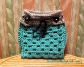 Buggs Crochet Diaper Cover in Teal and Grey w/ Black Button Accent and Chain Tie