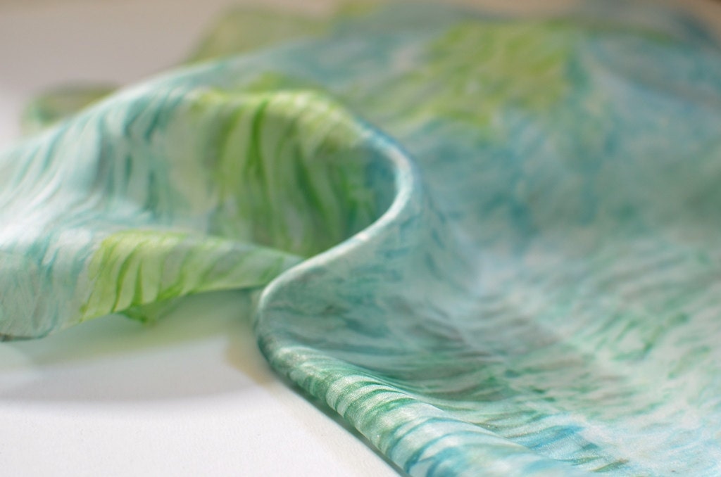 Silk Scarf Green - Shibori Silk Accessory - Handpainted Silk Scarf - One Of A Kind - Ready To Ship