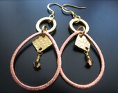 Hammered Copper  and Gold Plated Dance Party Dangle Earrings