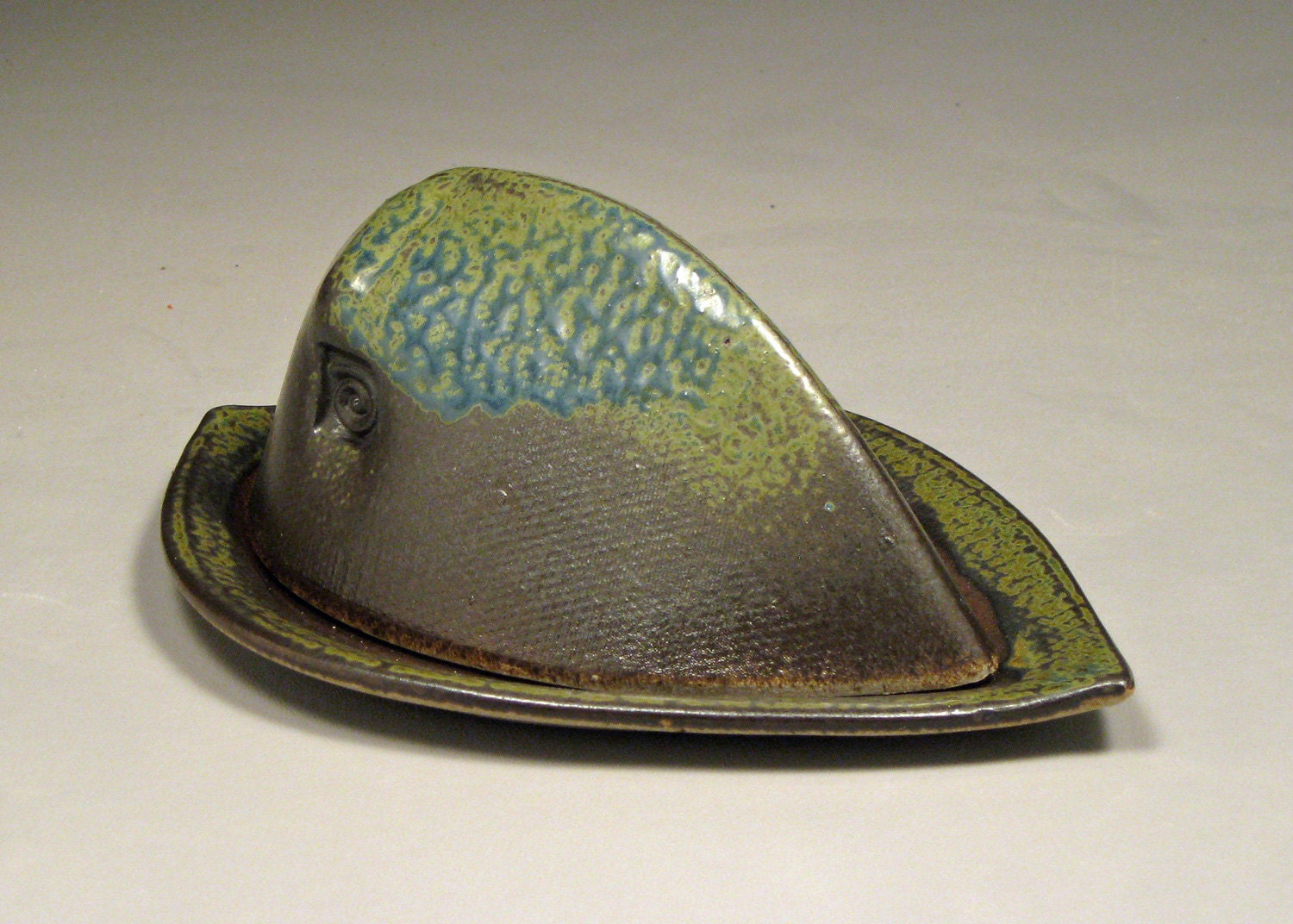 Dark Blue Green Ceramic Butter Dish