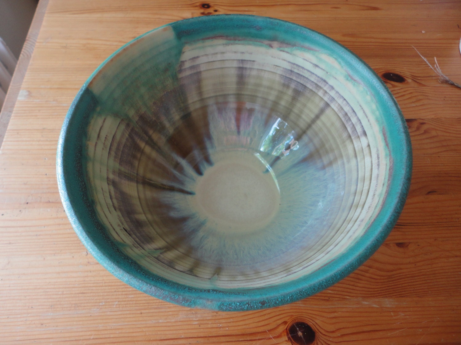 Pottery Salad Bowl in Turquoise and Pearly blues