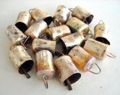 25 Golden Colored Hand Made Cow Bells with Rough Look for Wind Chimes, Altered Art -with Jute Rope - DIY - MV108