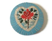 Red Rose Heart Wall Hanging Mosaic Art Home Decoration Ceramic Tiles Pink Turquoise