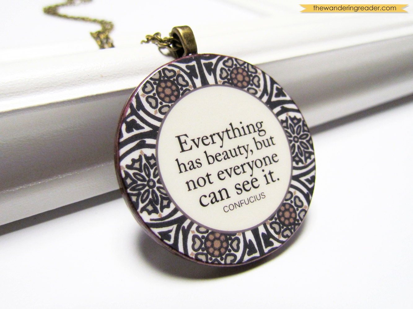 Inspiring "Everything has beauty" Quote Pendant Necklace with Inspirational Confucius Quotation in Bronze - Inspiration Jewelry