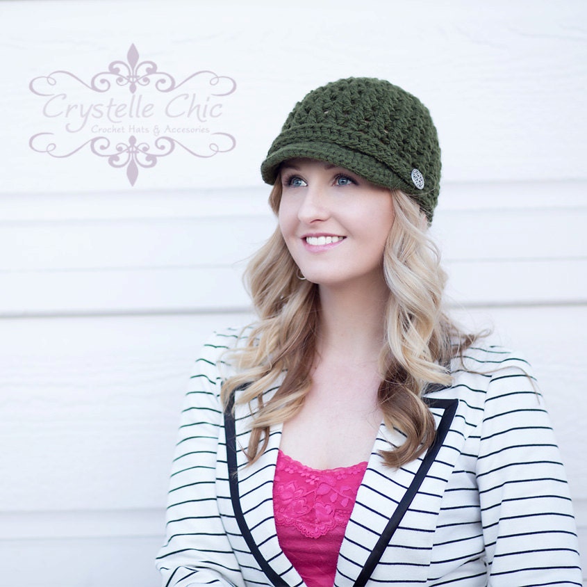 Women Teen Brimmed Hat with Band and Buttons - Green Made to Order