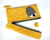 Yellow Polka Whale laptop sleeve, padded, summer colors, yellow,grey, 15 inch, 14 inch, 13 inch -ready to ship